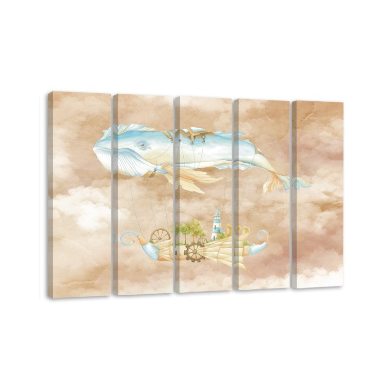 Children's five-piece Canvas painting - Flying whale and ship | FEEBY