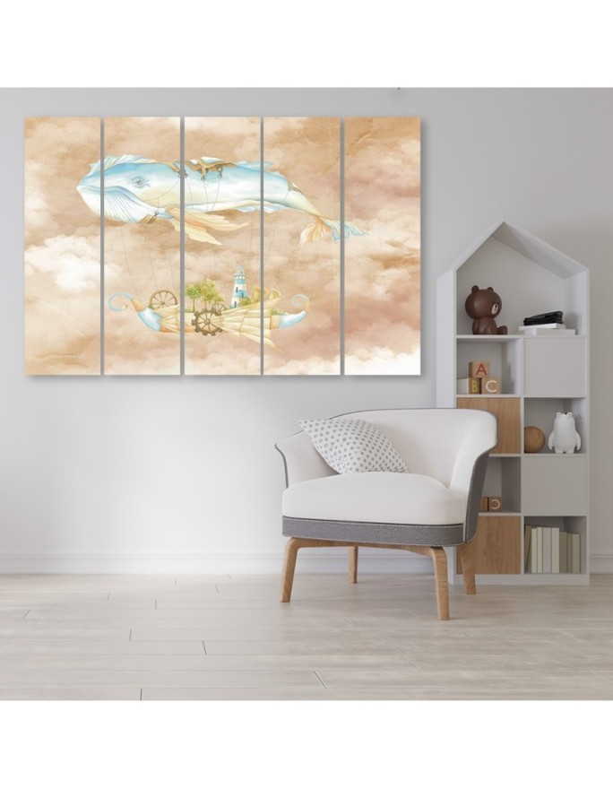 Children's five-piece Canvas painting - Flying whale and ship | FEEBY