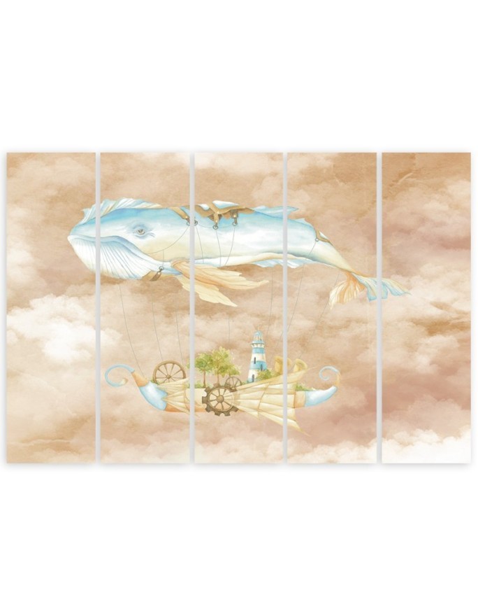Children's five-piece Canvas painting - Flying whale and ship | FEEBY