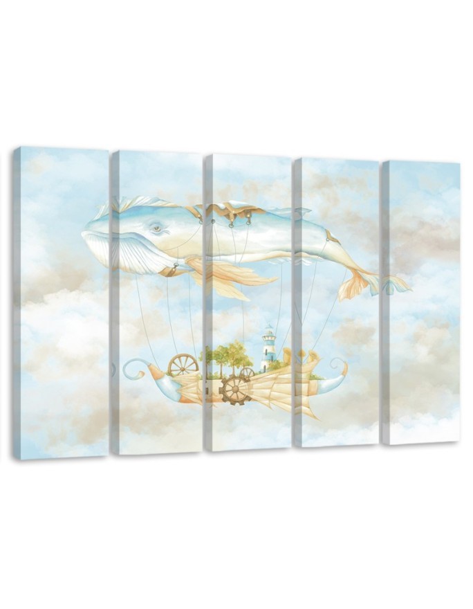 Canvas print for children five-piece - Flying whale and ship | FEEBY