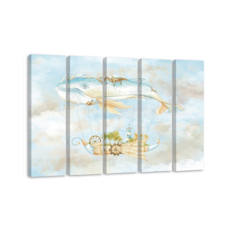 Canvas print for children five-piece - Flying whale and ship | FEEBY