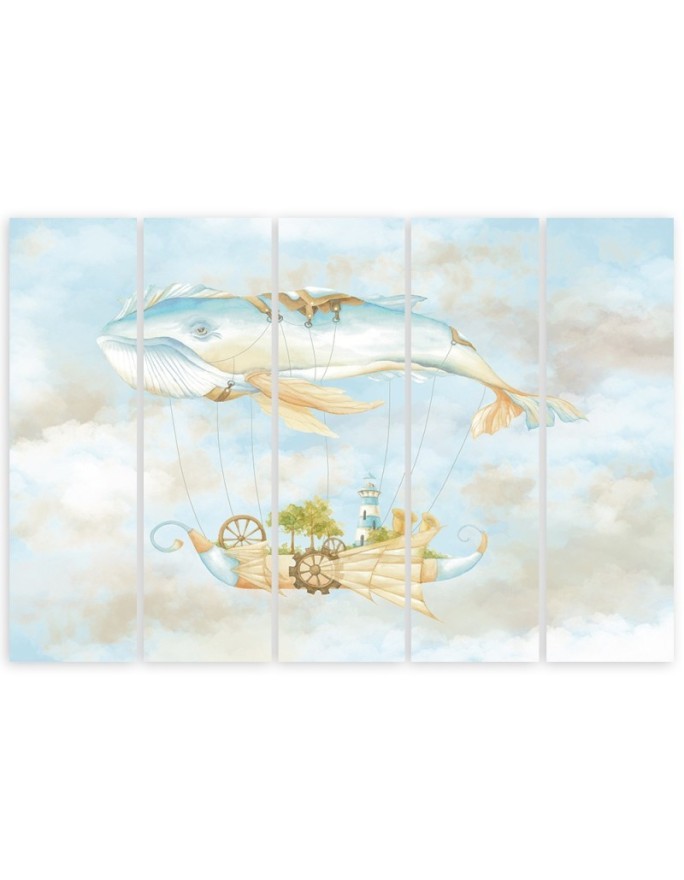 Canvas print for children five-piece - Flying whale and ship | FEEBY
