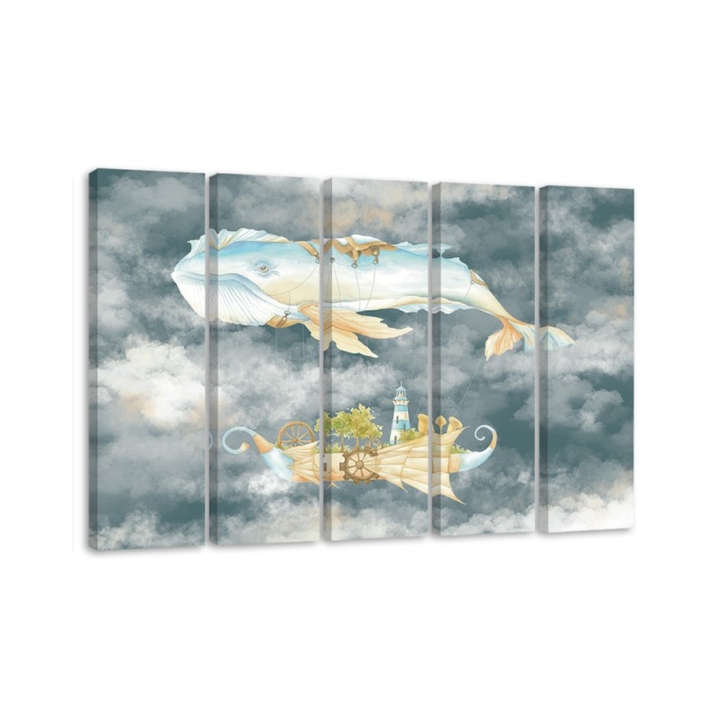 Canvas print for children five-piece - Flying whale and ship | FEEBY