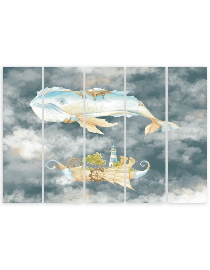 Canvas print for children five-piece - Flying whale and ship | FEEBY