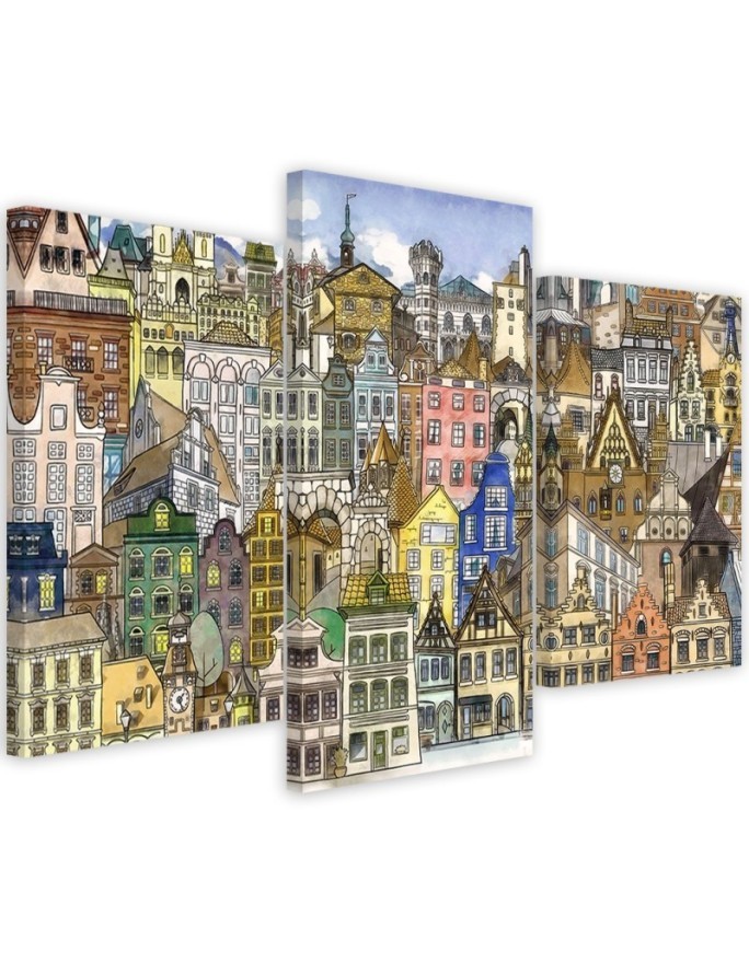 Canvas print for children's room triptych - Merry city | FEEBY