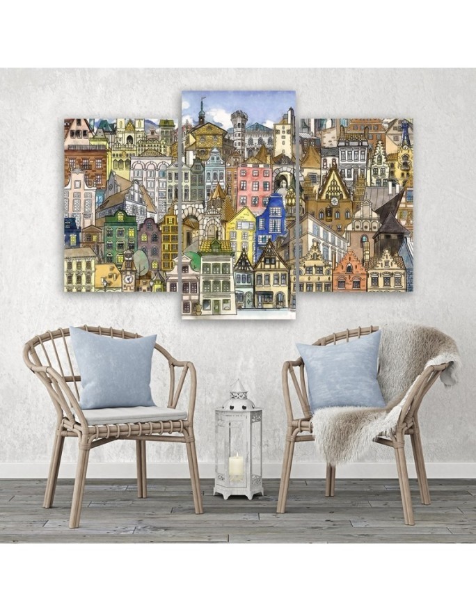 Canvas print for children's room triptych - Merry city | FEEBY