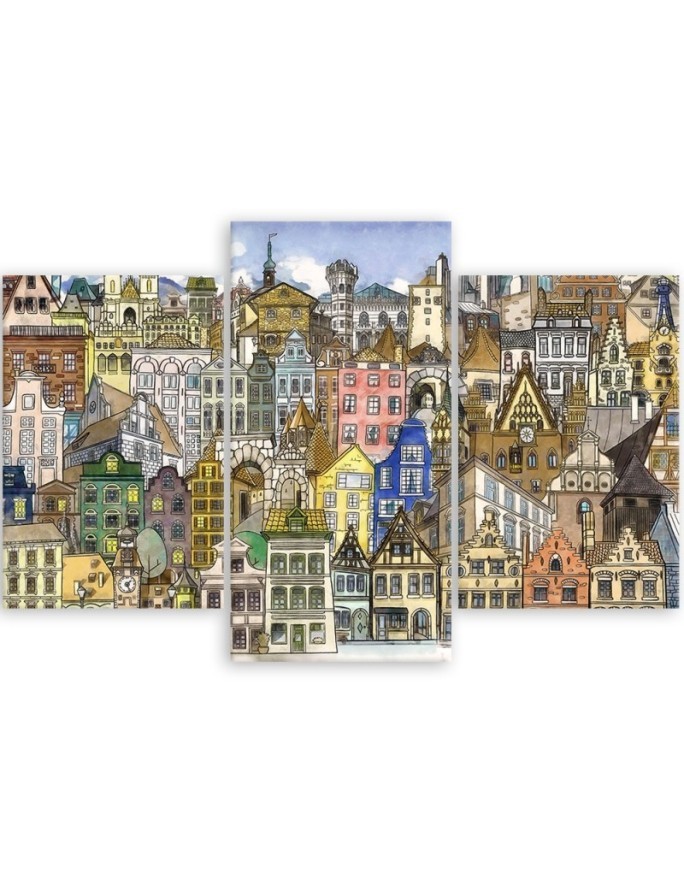 Canvas print for children's room triptych - Merry city | FEEBY