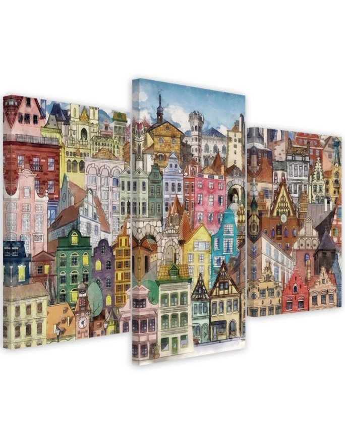Painting Canvas for children 3-part - Merry city | FEEBY