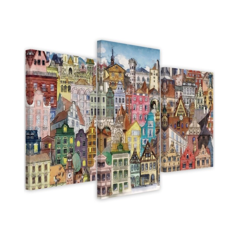 Painting Canvas for children 3-part - Merry city | FEEBY