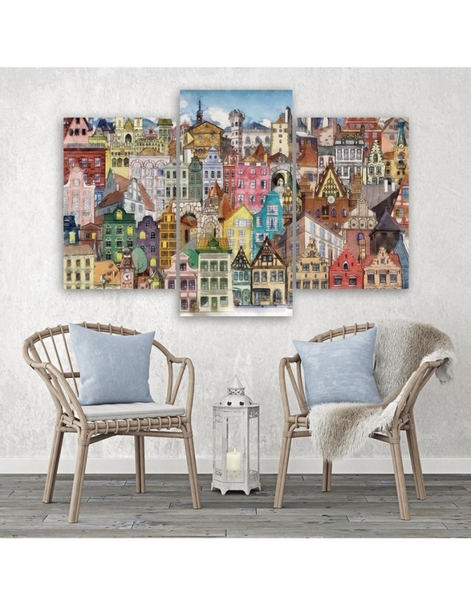 Painting Canvas for children 3-part - Merry city | FEEBY