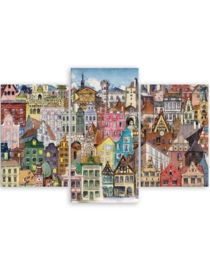 Painting Canvas for children 3-part - Merry city | FEEBY