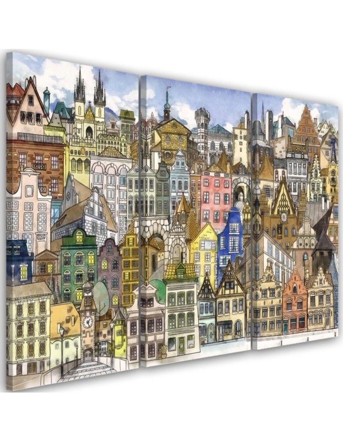 Painting Canvas for a child 3-part - Merry city | FEEBY