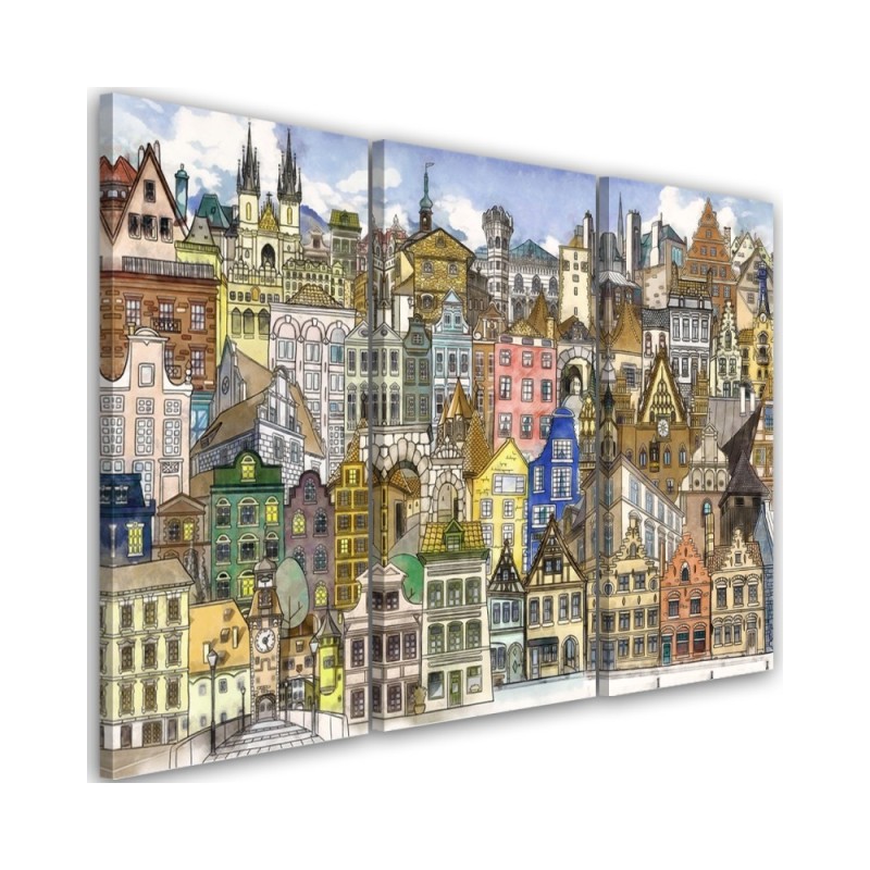 Painting Canvas for a child 3-part - Merry city | FEEBY