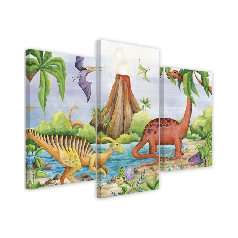 Canvas print for a child's room 3 parts - Dinosaurs at the lake | FEEBY