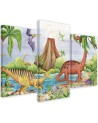 Canvas print for a child's room 3 parts - Dinosaurs at the lake | FEEBY