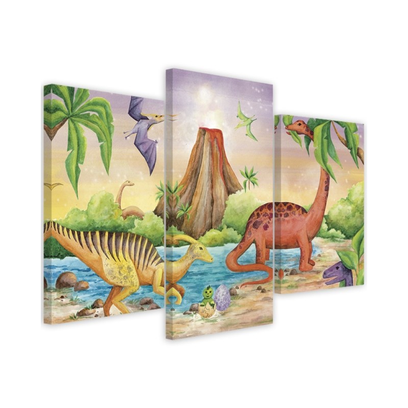 Canvas print for a child's room 3 parts - Dinosaurs at the lake | FEEBY