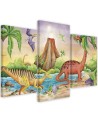 Canvas print for a child's room 3 parts - Dinosaurs at the lake | FEEBY