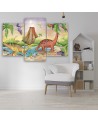 Canvas print for a child's room 3 parts - Dinosaurs at the lake | FEEBY
