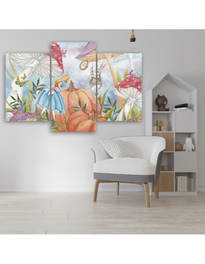 3 piece Canvas print for a child's room triptych - Little Alice in Wonderland | FEEBY