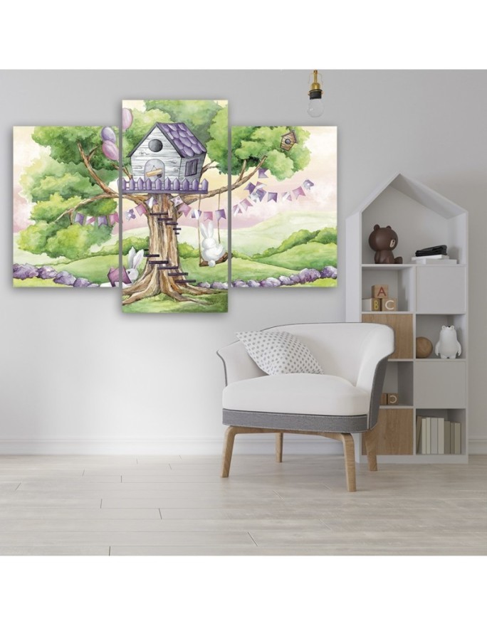 Children's picture - White rabbits tree house | FEEBY