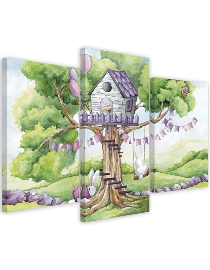 Children's picture - White rabbits tree hut | FEEBY