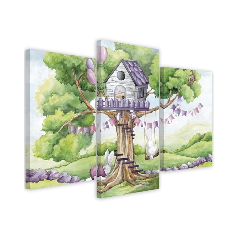 Children's picture - White rabbits tree hut | FEEBY
