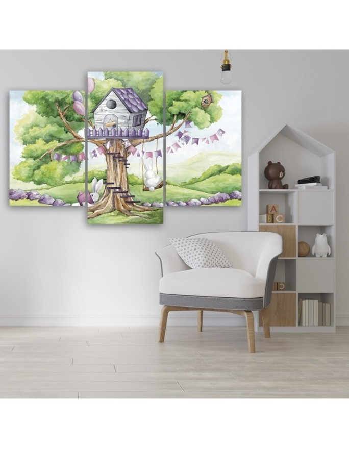 Children's picture - White rabbits tree hut | FEEBY