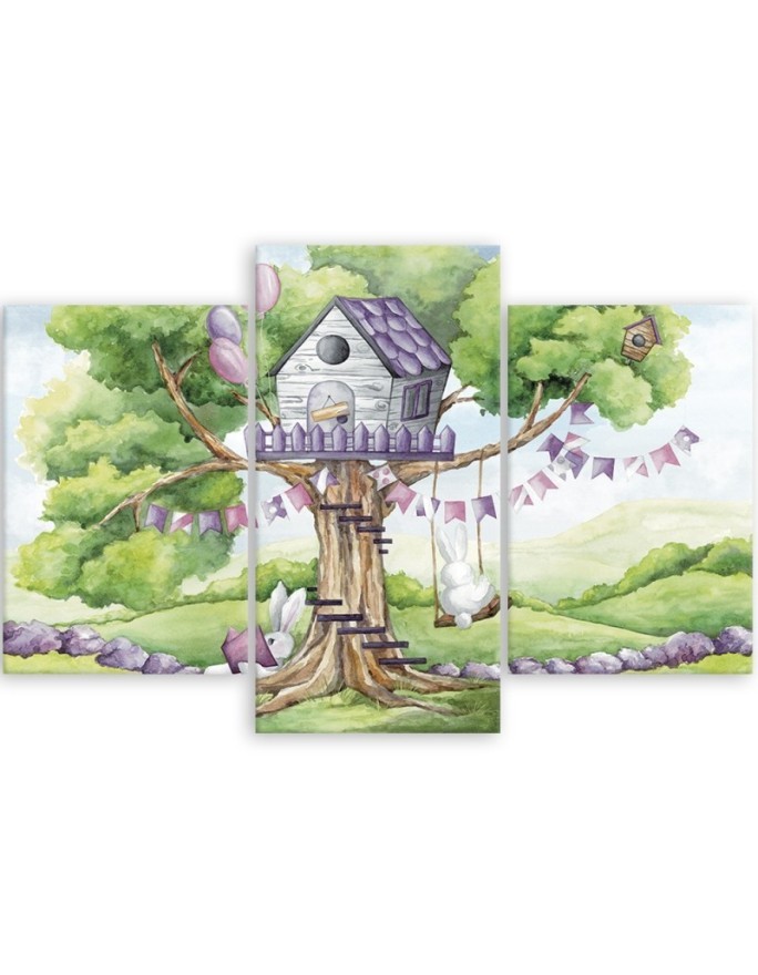 Children's picture - White rabbits tree hut | FEEBY