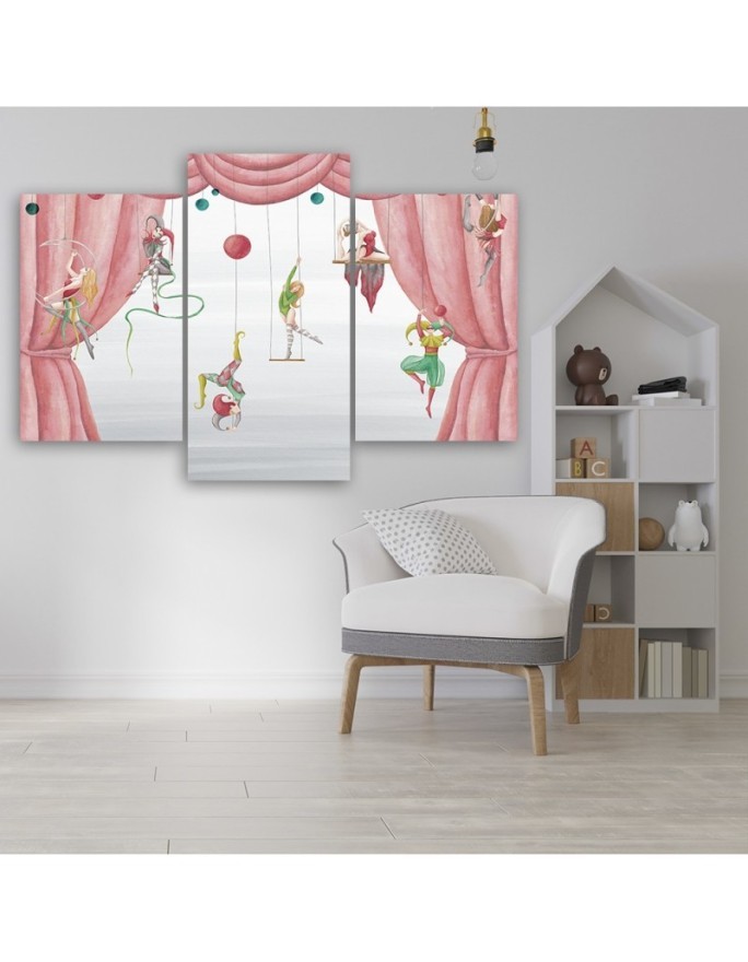 Canvas print for a child's room triptych - Circus acrobats | FEEBY