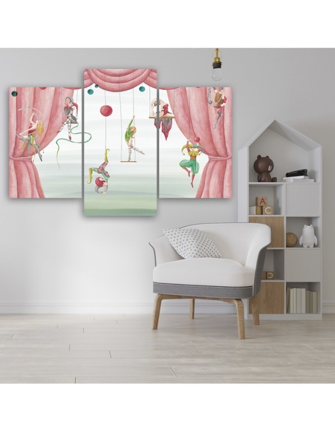 Canvas print for a child's bedroom triptych - Circus acrobats | FEEBY
