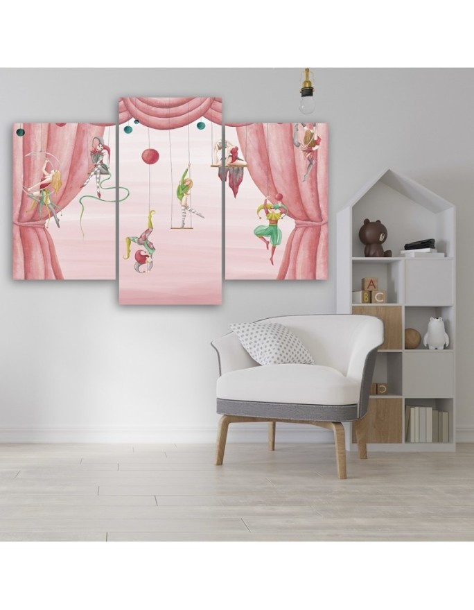Canvas print for a child's bedroom triptych - Circus acrobats | FEEBY