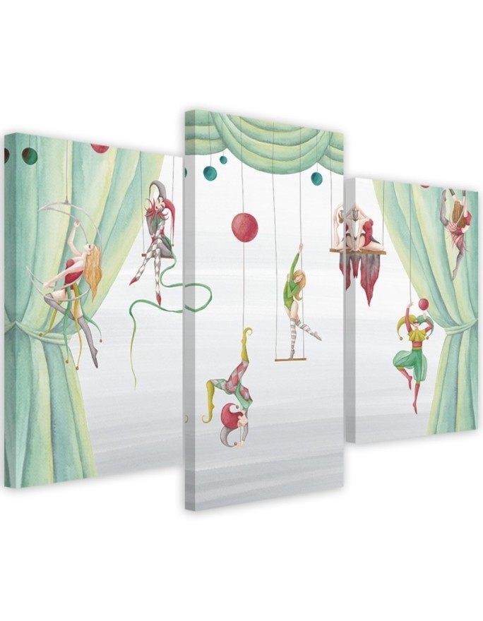 Canvas print for a child's bedroom triptych - Circus acrobats | FEEBY