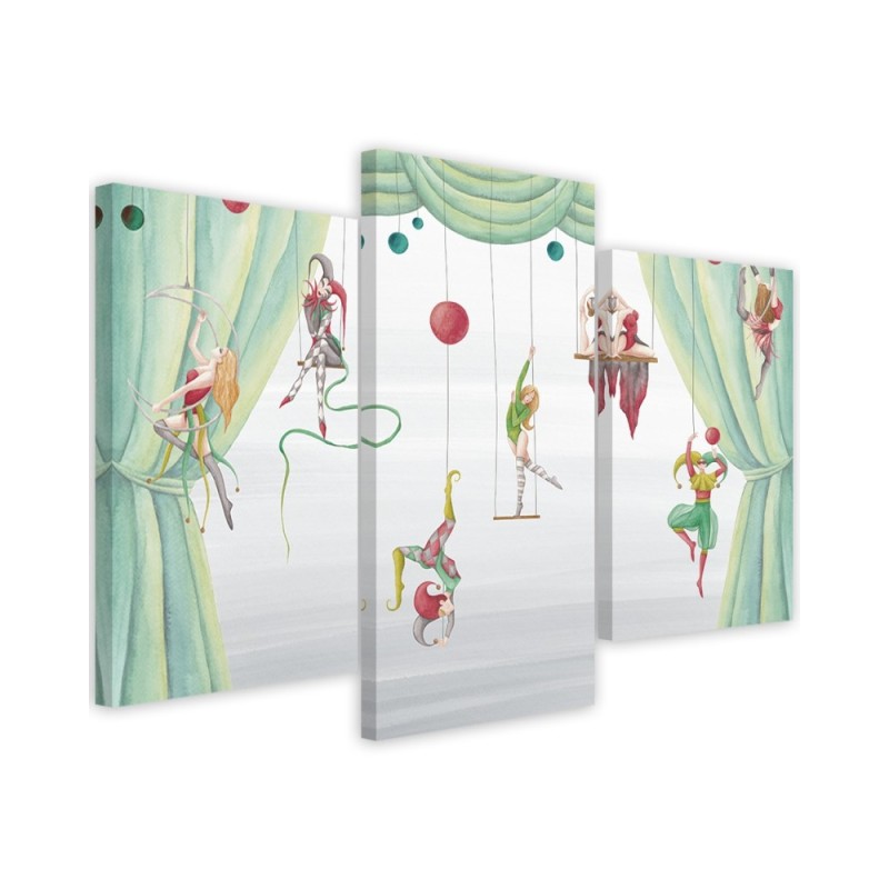 Canvas print for a child's bedroom triptych - Circus acrobats | FEEBY