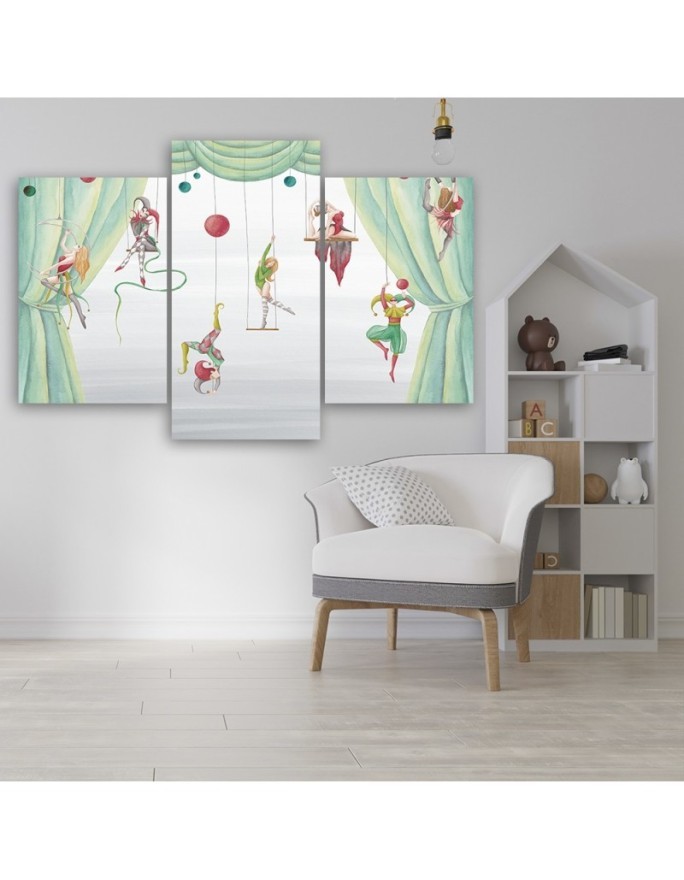 Canvas print for a child's bedroom triptych - Circus acrobats | FEEBY