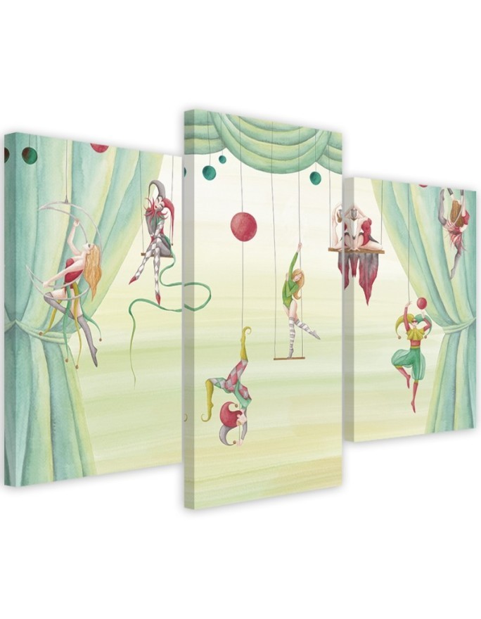 Canvas print for a child's bedroom triptych - Circus acrobats | FEEBY