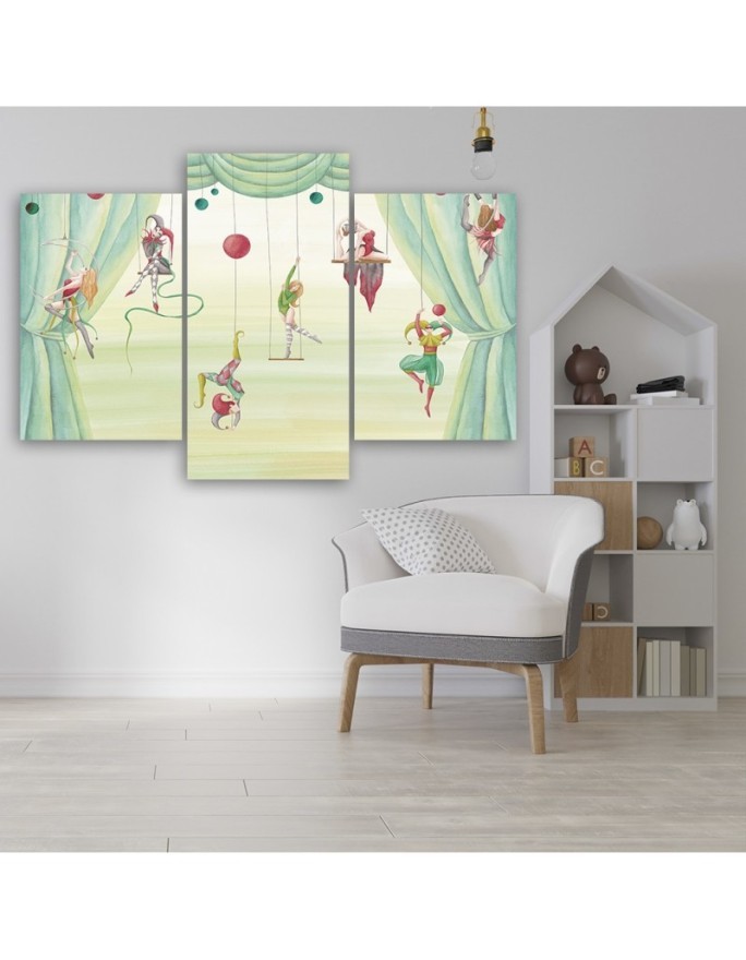 Canvas print for a child's bedroom triptych - Circus acrobats | FEEBY