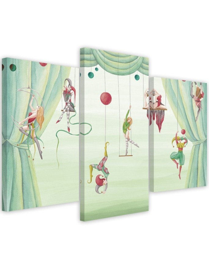 Canvas print for a child's room triptych - Circus acrobats | FEEBY