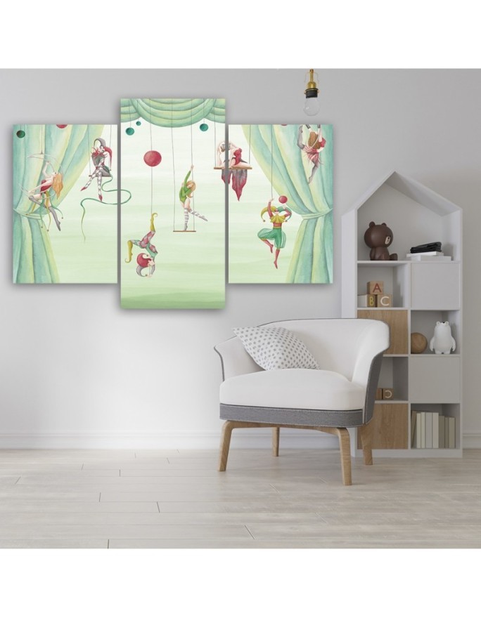 Canvas print for a child's room triptych - Circus acrobats | FEEBY