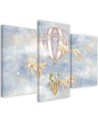 Canvas print 3 parts - Hot air balloon flying house and fish | FEEBY