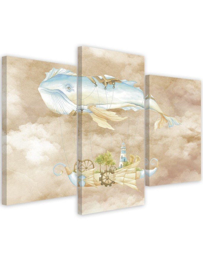 Children's triptych painting - Flying whale and ship | FEEBY