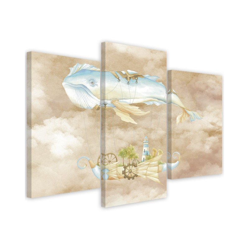 Children's triptych painting - Flying whale and ship | FEEBY