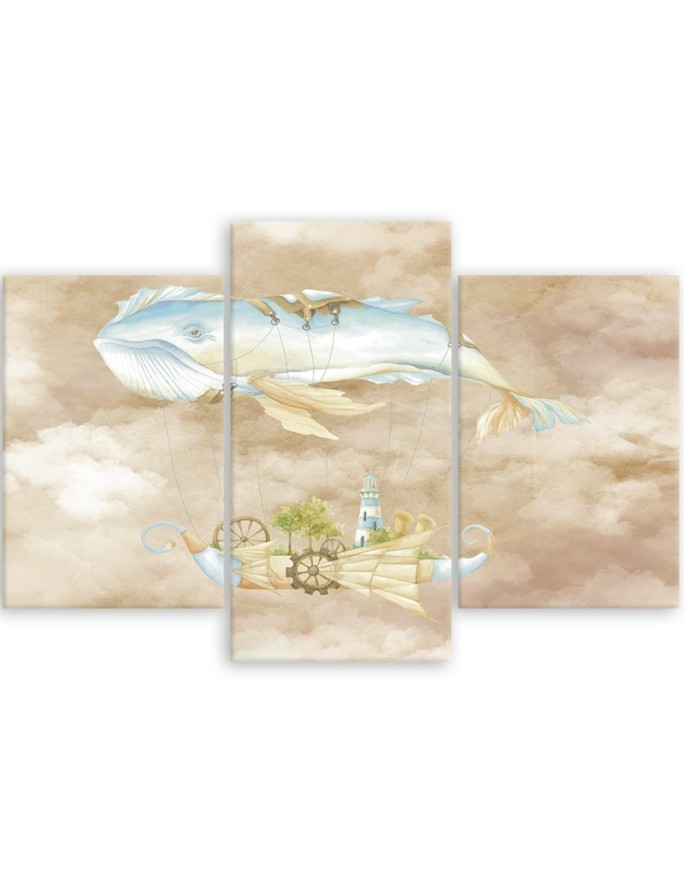 Children's triptych painting - Flying whale and ship | FEEBY