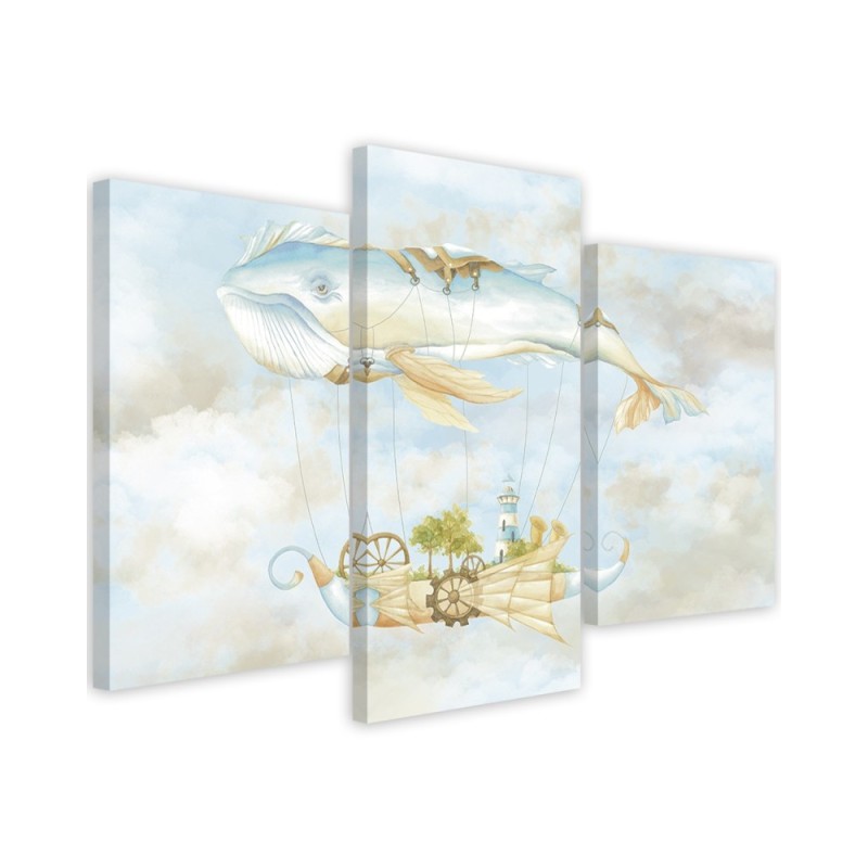 Children's triptych painting - Flying whale and ship | FEEBY