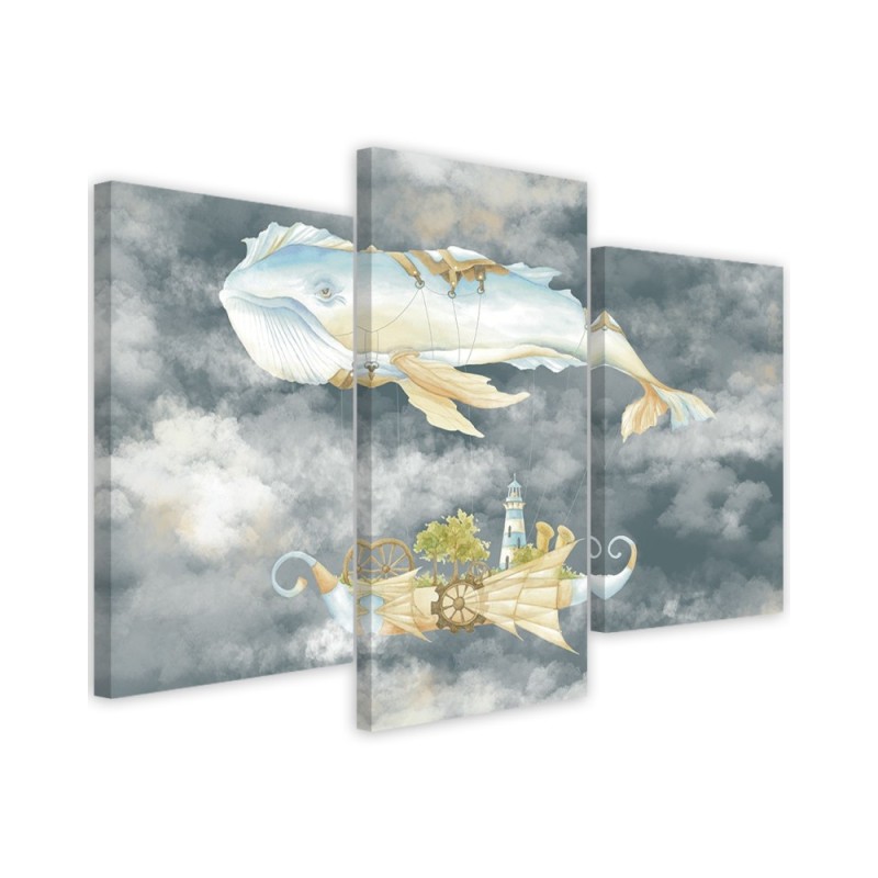 Children's triptych painting - Flying whale and ship | FEEBY
