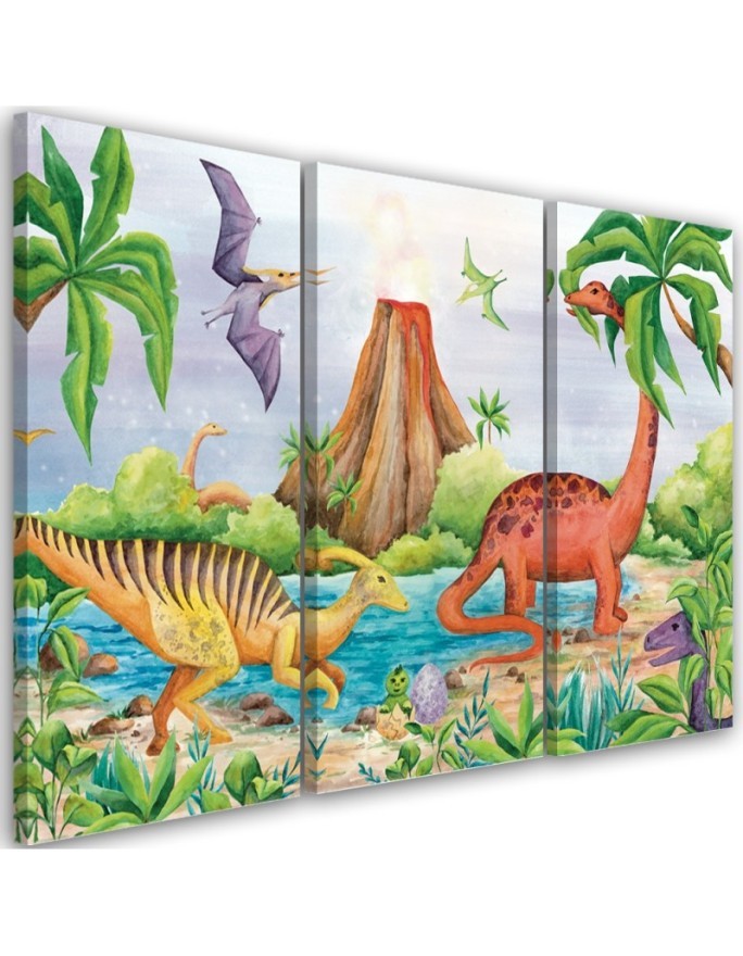 Canvas print for a child's room 3 parts - Dinosaurs at the lake | FEEBY