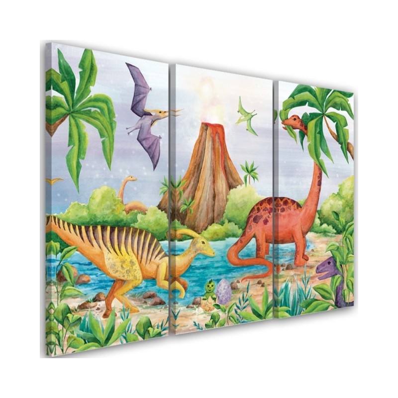 Canvas print for a child's room 3 parts - Dinosaurs at the lake | FEEBY