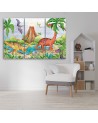 Canvas print for a child's room 3 parts - Dinosaurs at the lake | FEEBY