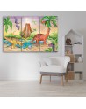Canvas print for a child's room 3 parts - Dinosaurs at the lake | FEEBY