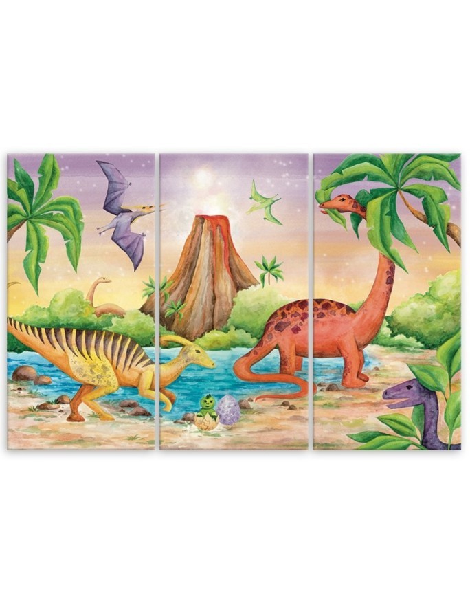 Canvas print for a child's room 3 parts - Dinosaurs at the lake | FEEBY