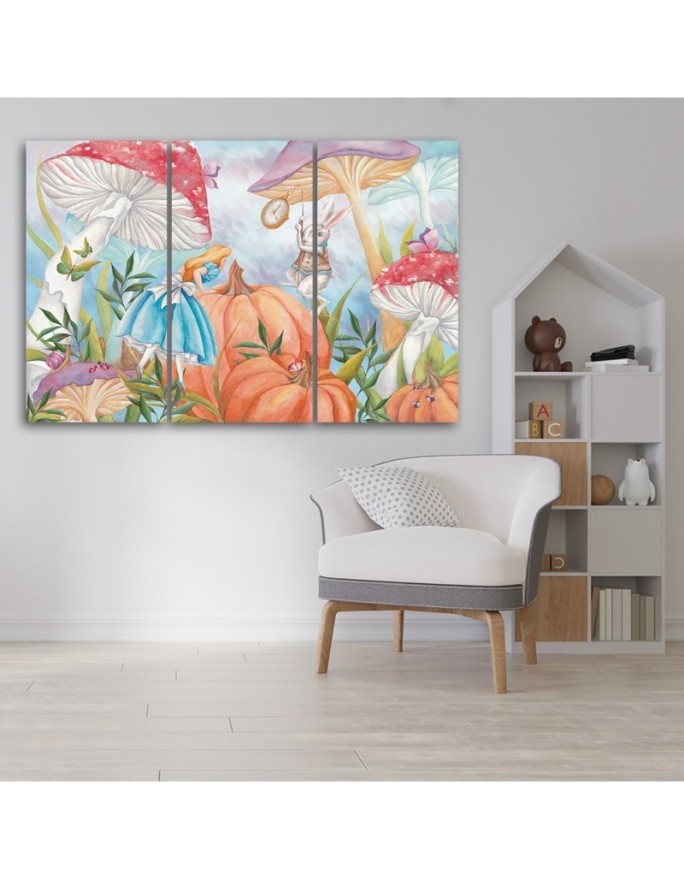 Painting for a child's room triptych - Little Alice in the wonderland | FEEBY